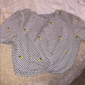 Pinstripe pineapple front knot crop top